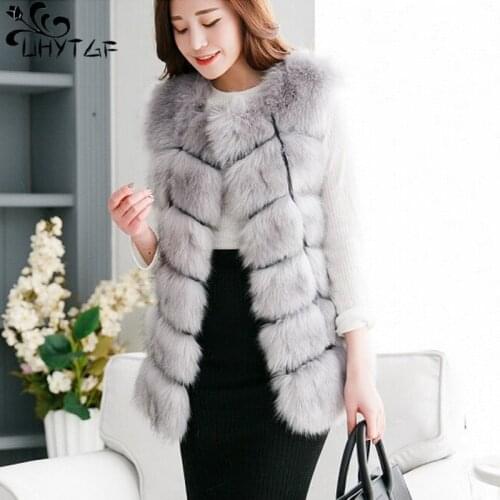 UHYTGF High quality Fur Vest Warm Faux Fox Coat Women Tops Coat Vests Winter Furs Womens Coats Casual Jacket Chaleco Mujer 942