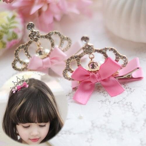 Sale 1PC Baby Girls Crown Hairpin Kids Children Pink Bowknot Princess Birthday Hair Clips