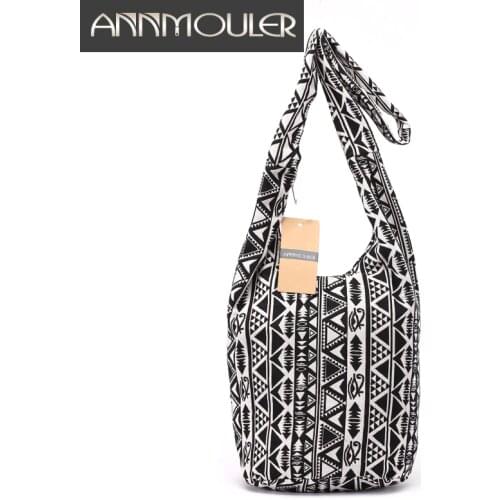 Designer Women Shoulder Bag Mochila Black White Crossbody Bag Bohemian Style Tribal Messenger Bag Cotton Fabric Ladies Bolsa