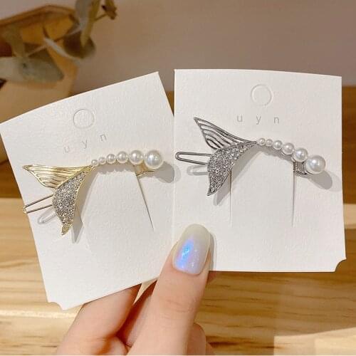 Yungqi New Fashion Rhinestone Pearl Mermaid Tail Hairpin Sweet Multicolor Bangs Women Girl Ornament Hair Clips Hair Accessories