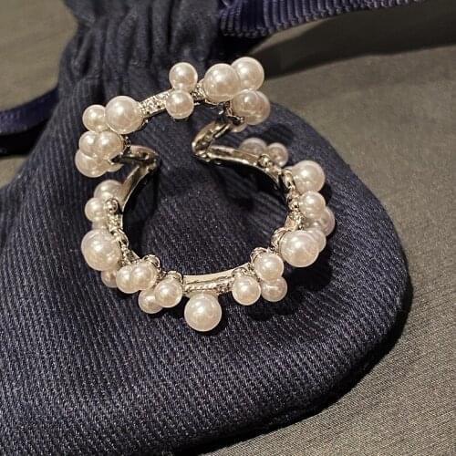 New Fashion Single Stars Moon Cubic Zircon Pearl Ear Clip Earring Non Pierced Earrings Pearl Circle For Women Korean Pop Jewelry