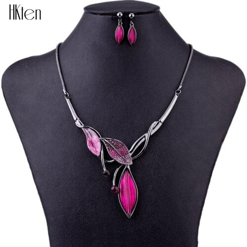 MS1504594 Fashion Jewelry Sets Hight Quality 5 Colors Necklace Sets For Women Jewelry Crystal Resin Unique Leaves Design Gifts