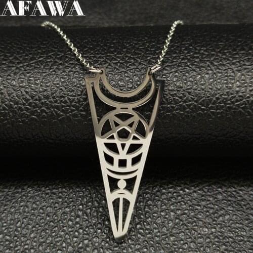 2021 Fashion Moon Pentagram Stainless Steel Statement Necklace Women Silver Color Wicca Necklace Jewelry collier femme N422S02