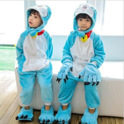 Winter Flannel Unicorn Stitch Panda Cat Kigurumi Pajamas Animal Cartoon Boy Pyjama Pijama for Girls Kids Sleepwear With Slipper