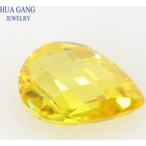 Golden CZ Stone Pear Shape Double CheckerBoard Synthetic Gems Yellow Cubic Zirconia For Jewelry 3x5~13x18mm Free Shipping