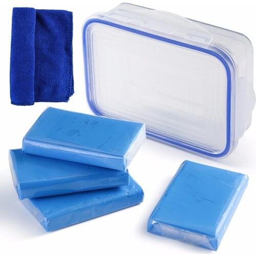 4pcs/lot 100g Car Wash Magic Mud Clay Brush Bar Clean Detailing Cleaner Auto Washer With Box Towel cleaner tools