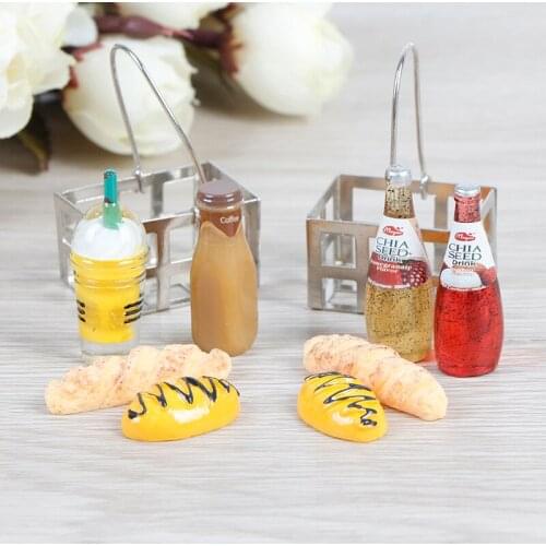 5pcs 1:12 Dinning Fruit Metal Coffee Wine Bread Milk Basket Food Doll House Miniature Accessories Dollhouse Miniature Food Toy