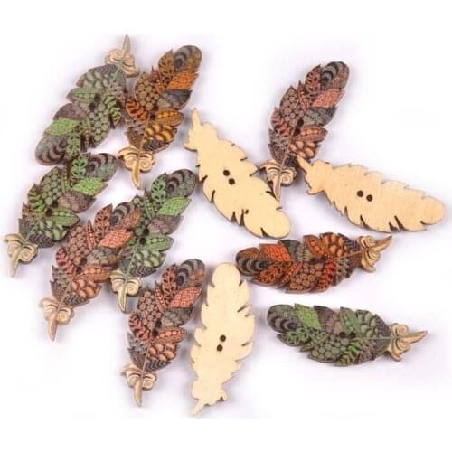50pcs DIY Embellishments Mixed Feather Pattern Wooden Carfts For Home Vintage Decor Handmade Scrapbooking 15x40mm M1818