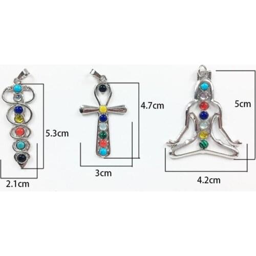 6/12PCS Chakras Natural Stone Pendant Angel Wings Wicca Health Amulet Fashion 7 Reiki Yoga Jewelry Necklace Pendants Pendulum