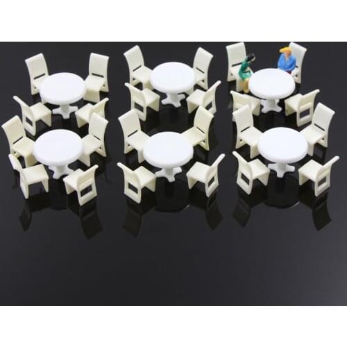 6 Set White Round Dining Table Chair Settee Railway Model 1:50 O 1:75 OO 1:100 TT Scale ZY01 model building kit railway modeling
