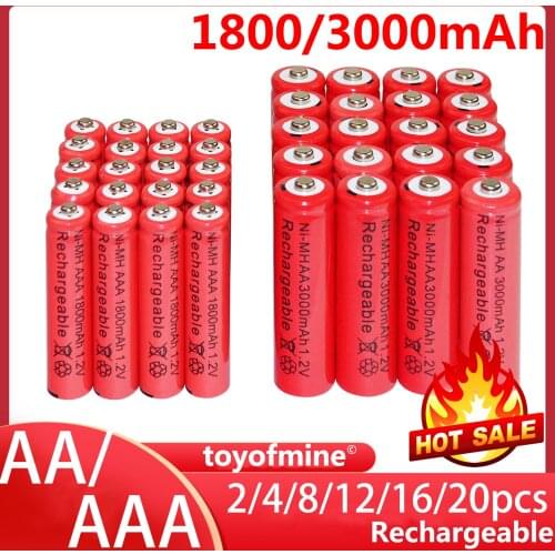 4x AA 3000mAh + 4x AAA 1800mAh 1.2V NiMH Red Color Rechargeable Battery Cell 2A 3A
