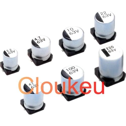 SMT Aluminum Electrolytic Capacitor 63V 10UF 22UF 47UF 100UF 220UF