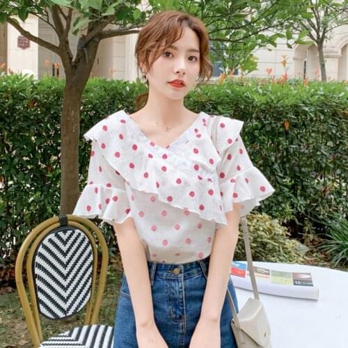 Blouse Women 2019 Fashion Polka Dot Printed Chiffon Blouses Summer Short V Neck Sleeve Temperament Shirt Casual Women Tops