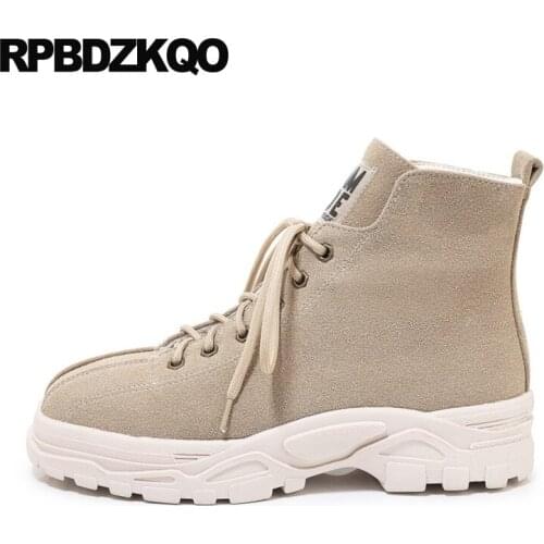 Big Size Booties Muffin Women Ankle Boots Medium Heel New Flatform Beige Wedge Ladies 12 44 Shoes Platform Lace Up High 13 45