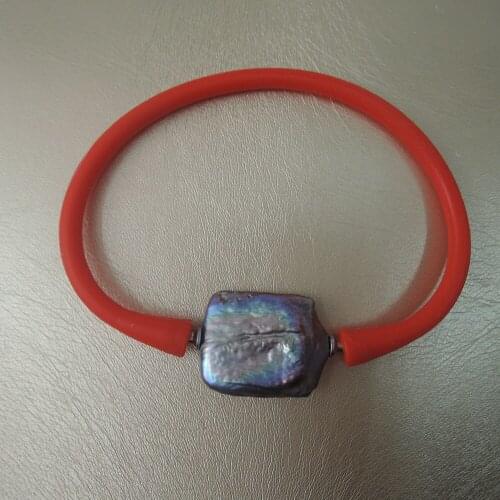 100% freshwater pearl bracelet with big AAA baroque shape,black pearl bracelet ,FASHION SILICON BRACELET