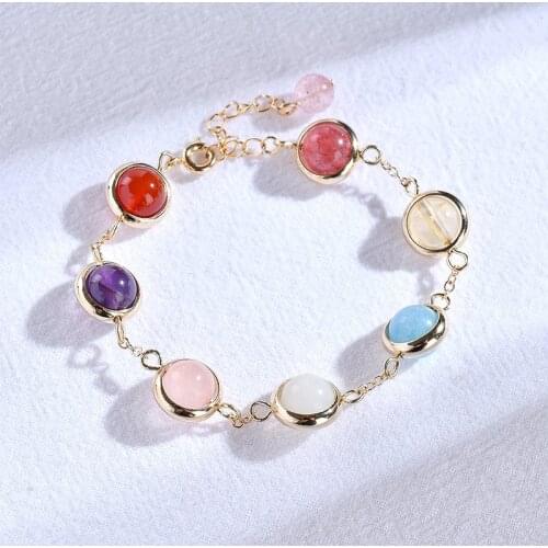 Natural Crystal Bracelets for Girls Women Gold Color 8mm Beaded Strand Bracelete Feminino Jewelry Accessories Gift YBR191