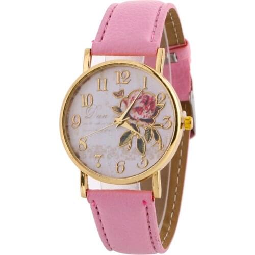 Orologio donna New Arrival Rose Pattern Watches For Women Hot Selling Leather Wrist Watches Gift Fashion Casual Students Watch
