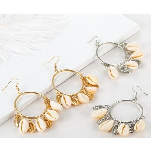 Bohemian Long Womens Earrings Gold Plated Shell Tassel Conch Earrings Seaside Holiday Accessories Womens Party Jewelry