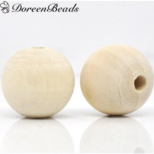 DoreenBeads 50 Pieces Round Natural Color Wooden Spacer Beads Wood About 17mm-18mm Dia. Jewelry Making Accessories (B12713)