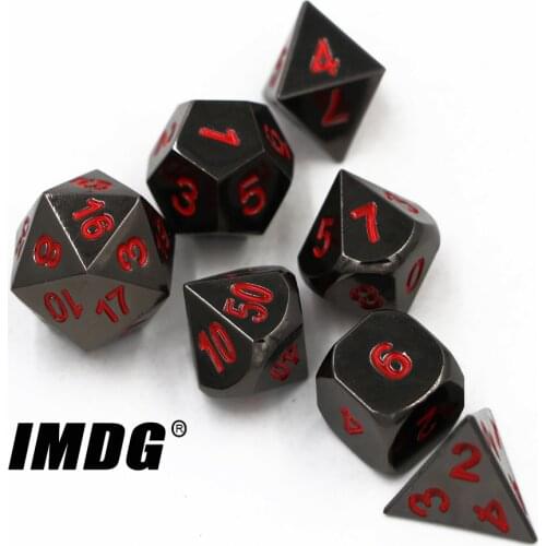 IMDG 7pcs/set Creative RPG Game Dice Polyhedron Metal Dice DND Black Nickel Red Digital Game Dice