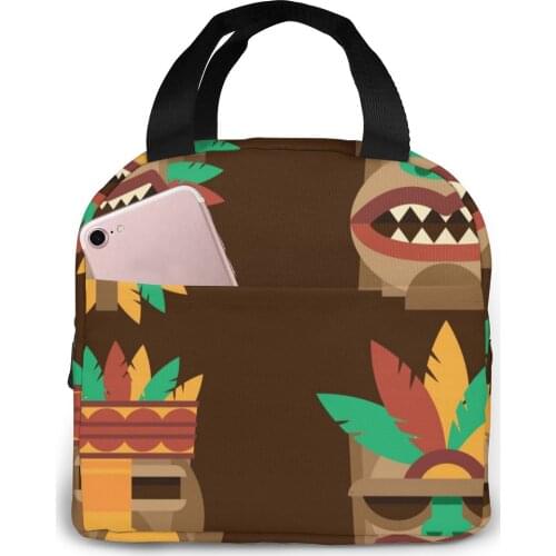 Insulated Lunch Bag Thermal Tiki Masks Tote Bags Cooler Picnic Food Lunch Box Bag