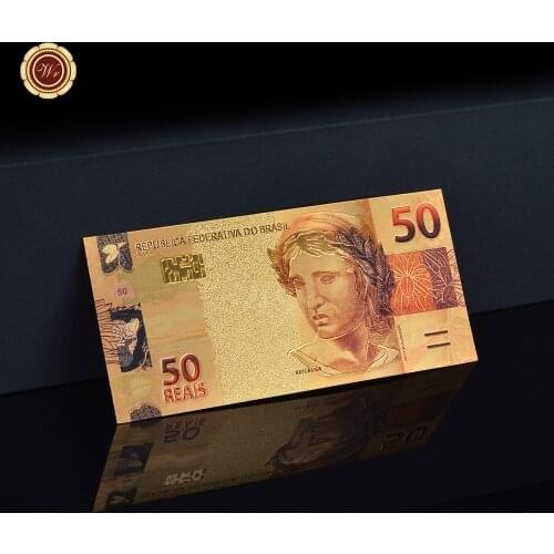 Colorful Gold Banknote Brazil 50 Real Paper Fake Money Plated Gold Foil Banknote Collection