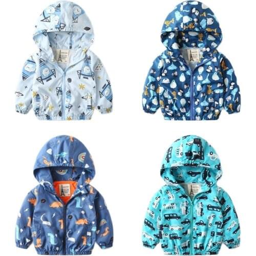 Toddler Boys Casual Hooded Jacket Spring Summer Kids Cartoon Thin Zipper Outerwear Children Clothes