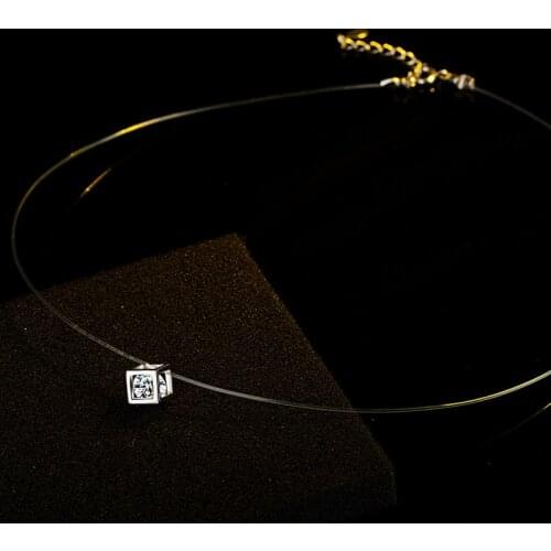 Fashion Silver color Dazzling Mosaic Cubic Zircon CZ Pendant Necklaces for Women Fishing line Jewelry Choker Collar