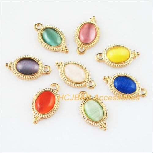 Fashion 16 New Oval Flower Mixed Charms Stone Pendants Gold Color 9x16.5mm