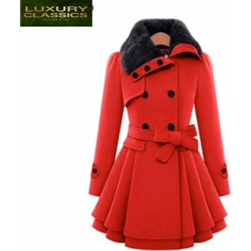 Fashion Jackets Woman 2021 Winter Elegant Coats Office Ladies Sweet Blends Jacket wth Fur Plus Size 4XL Clothing LWL510