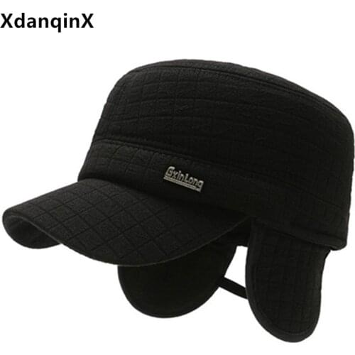 XdanqinX Mens Flat Cap Winter Warm Army Military Hats Thick Thermal Earmuffs Caps For Men Adjustable Size Dads Winter Hat New