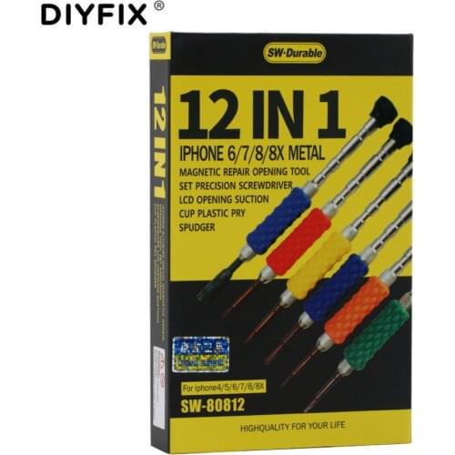 DIY 12 in 1 Mobile Phone Magnetic Repair Tools Set for iPhone 5s 6s78 X Precision Screwdriver Set Opening Sucker Plastic Spudger