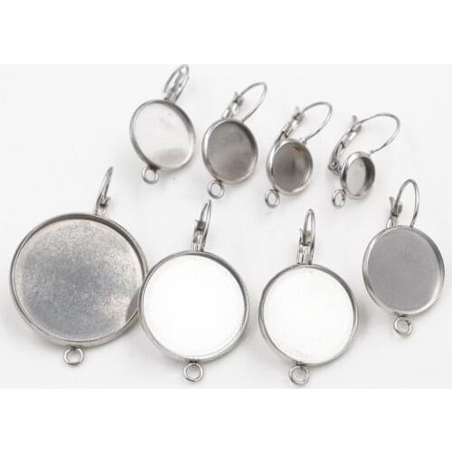 No Fade ) 8/10/12/14/16/18/20/25mm 10pcs Stainless Steel one Loop French Lever Back Earrings Base,Fit 8-25mm Glass Cabochons