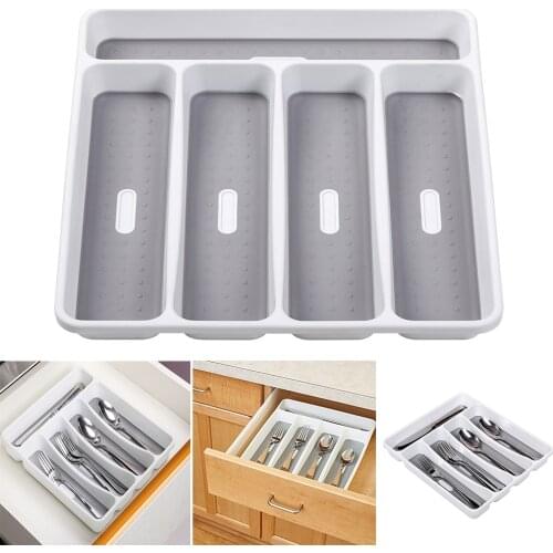 5 Compartments Anti-skid Cutlery Tray Container for Kitchen Drawer Silverware Tableware Organizer Spoon Separation Storage Case