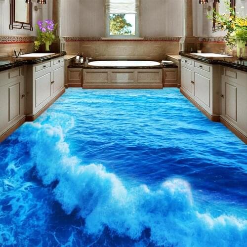 Custom Photo Floor Wallpaper Sea Waves Bathroom Bedroom 3D Stereoscopic Floor Mural PVC Waterproof Self-adhesive Vinyl Wallpaper