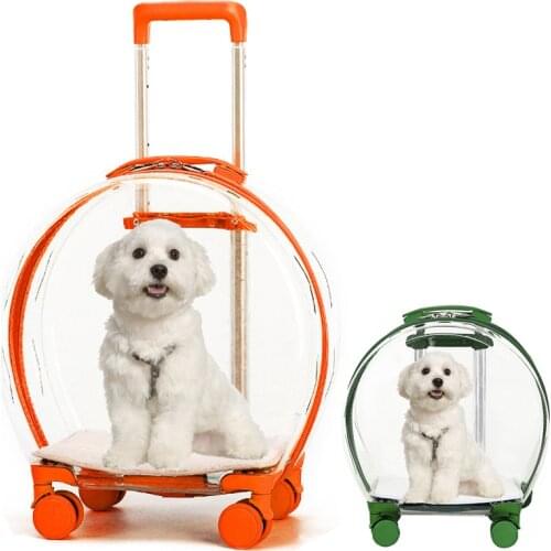 Portable Pet Cat Stroller Dog Backpack Transparent Trolley Case Rolling Luggage Backpack Dog Transporter Carrier Dog Travel Bag