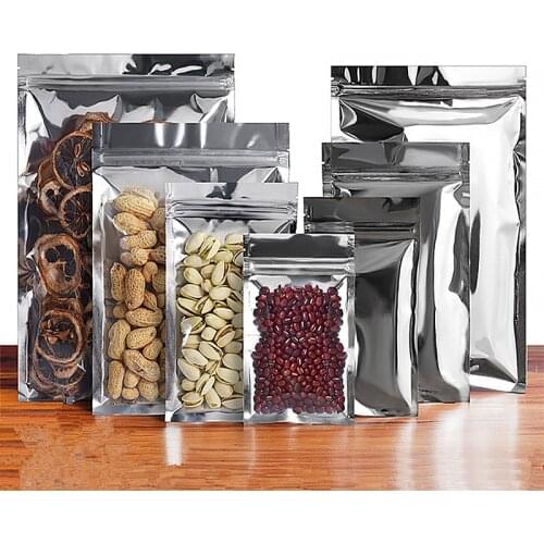 Clear Font Glossy Silver Window Ziplock Bag Resealable Silver Plastic Sugar Candy Coffee Powder Spice Storage Packaging Pouches