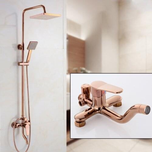Pink Rose Gold-plated Bathroom Shower Set Rain Shower Head Bath Shower Mixer with Hand Shower Faucet Bath Rainfall
