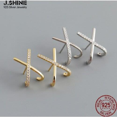JShine Exaggerated X-Shaped Zircon S925 Silver Earrings Cubic Zirconia Sterling Silver Stud Earrings Fashion Fine Jewelry