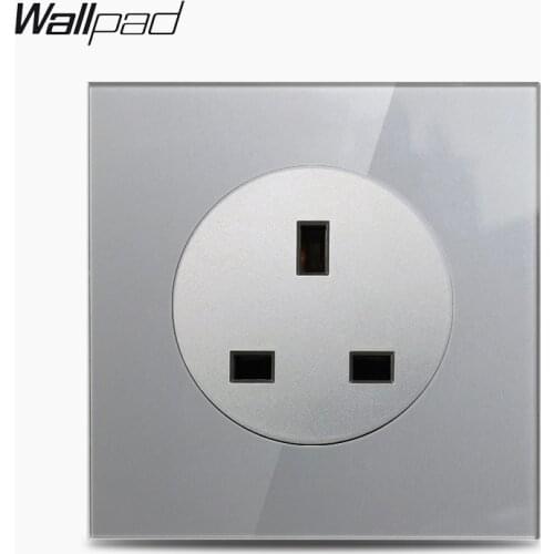 Grey Glass Single 13A BS UK 3 Hole Wall Power Socket Electric Outlet Wallpad L6 Series