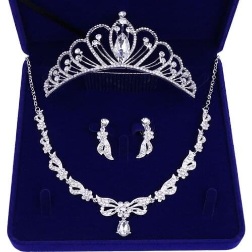 Bridal Jewelry Sets Women Baroque Crystal Tiaras Rhinestone Crown Necklace Set Earrings For Birthday Wedding Hair Accessories