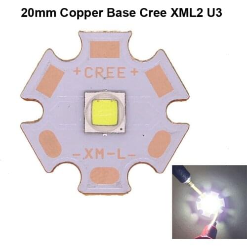 2PCS XML2 U3 LED chip bulb 20mm 16mm Copper base heatsink XM-L2 U3 1A Cool White 6500K led Emitter for LED Flashlight