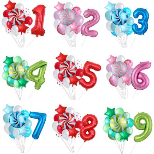 13pcs mix 30inch number foil balloons 18inch Lollipop candy helium globos set for kids birthday party decors Xmas party supplies