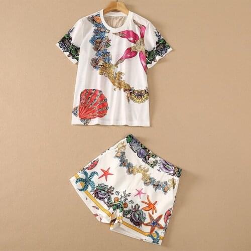 European and American womens wear for summer 2021 Short sleeved shell printed T-shirt Starfish shorts Fashion suits