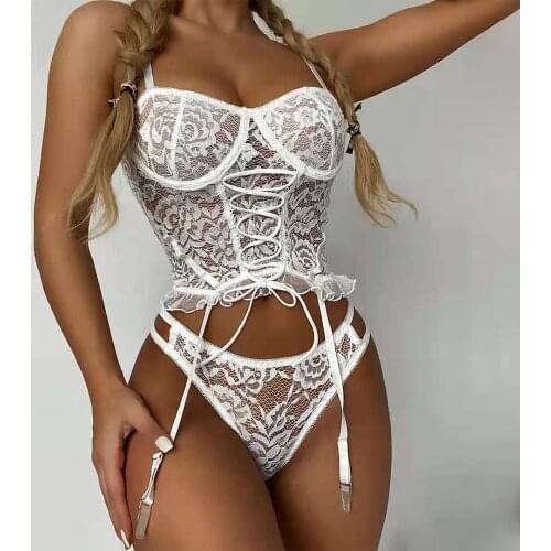 Woman Sensual Lingerie Set Adjustable straps Lingerie Ruffles Sexy Underwear Womens 2 Pieces White Push Up Underwire Bra Set