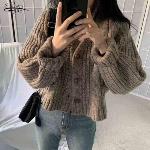 2021 Autumn Winter Lazy Wind Fashion Knitted Cardigans Coat Lady Loose Sweaters Women Cardigan Warm Knitted Sweater Jacket 16692