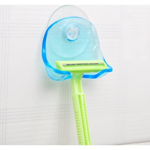 1piece/lot Plastic Super Suction Cup Razor Rack Clear Blue Bathroom Razor Holder Suction Cup Shaver Storage Rack