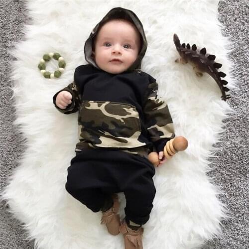 2017 Newborn Baby Boys Camouflage Army Green Hooded Tops +Long Pants 2Pcs Outfits Children Boy Clothes Set