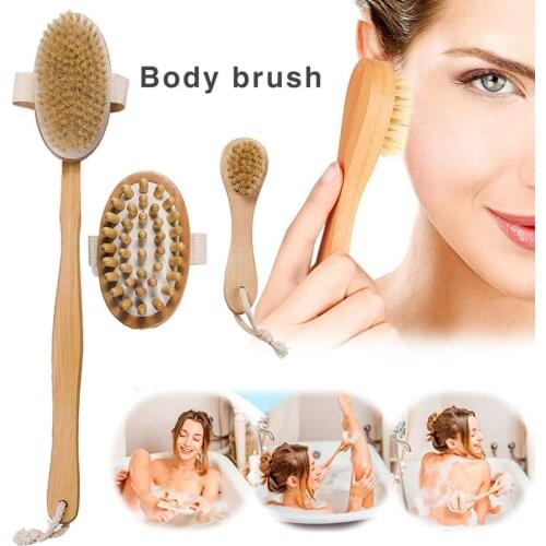 3-piece dry body brush and face set natural bristles bath brush exfoliating brush
