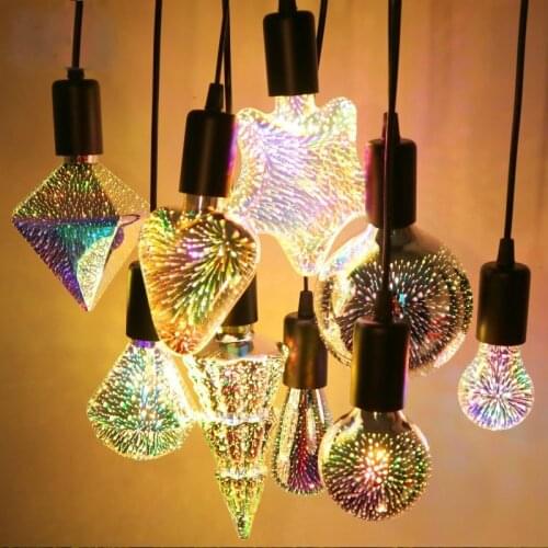 3D Firework Bulb Decorative Colorful Multi-reflection Silver Plated Glass Bulb Meteor Shower Lamp Flower Party Christmas Lights